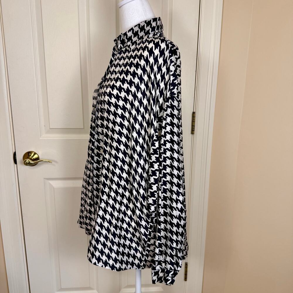 Vintage 100% Silk Express Houndstooth Print Button Down Shirt Oversized 90's M - Picture 6 of 9
